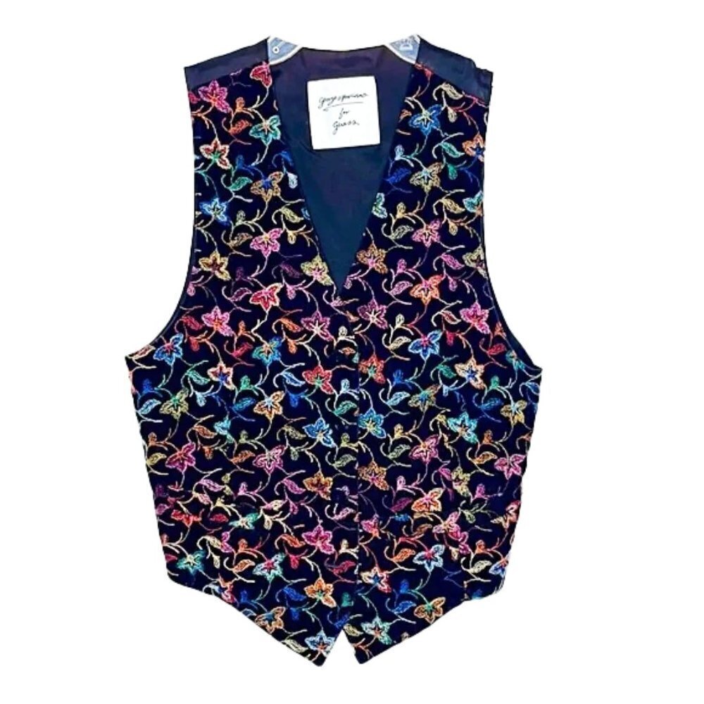 🔥 🆕 VINTAGE GUESS Georges Marciano For Guess Embroidered Vest 80s 1980s Size M